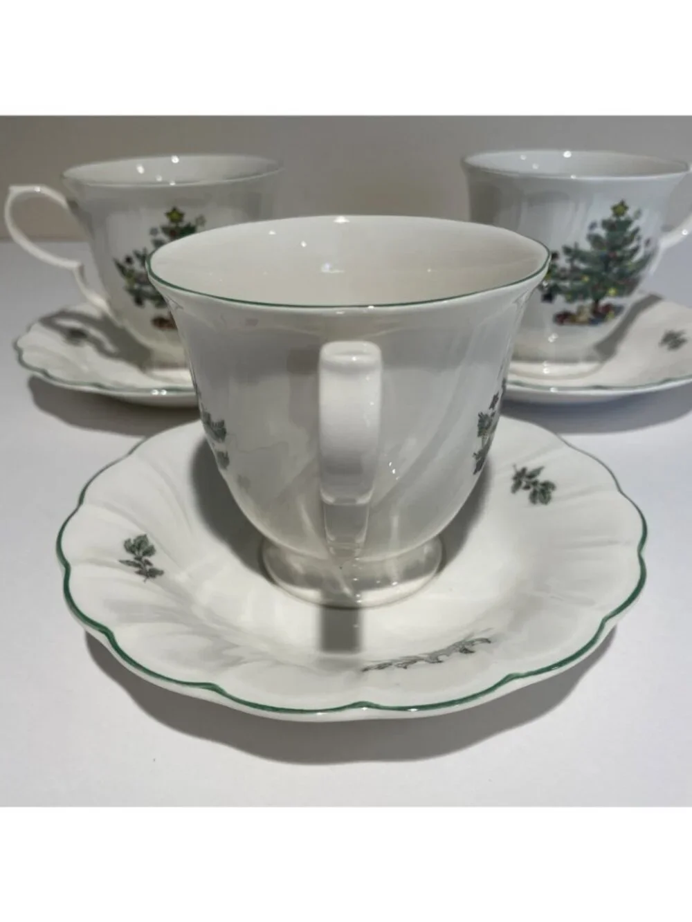 Vintage Nikko Happy Holidays Cup & Saucer Sets Christmas Tree Japan Lot of 3